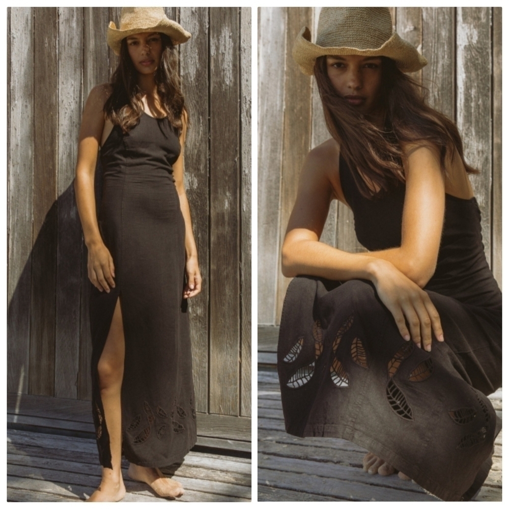 New Young Fabulous & Broke Christina Linen Blend Black Maxi Dress Medium NWT